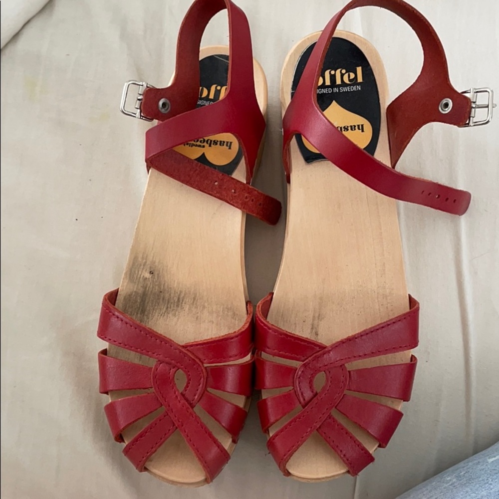 Swedish Hasbeens red clogs
